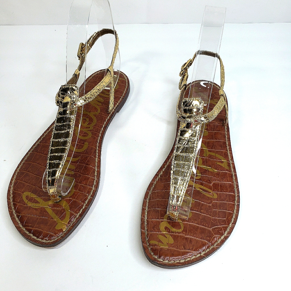 Sam Edelman Gold Snake Embossed Thong Sandal 7.5 - Picture 1 of 9